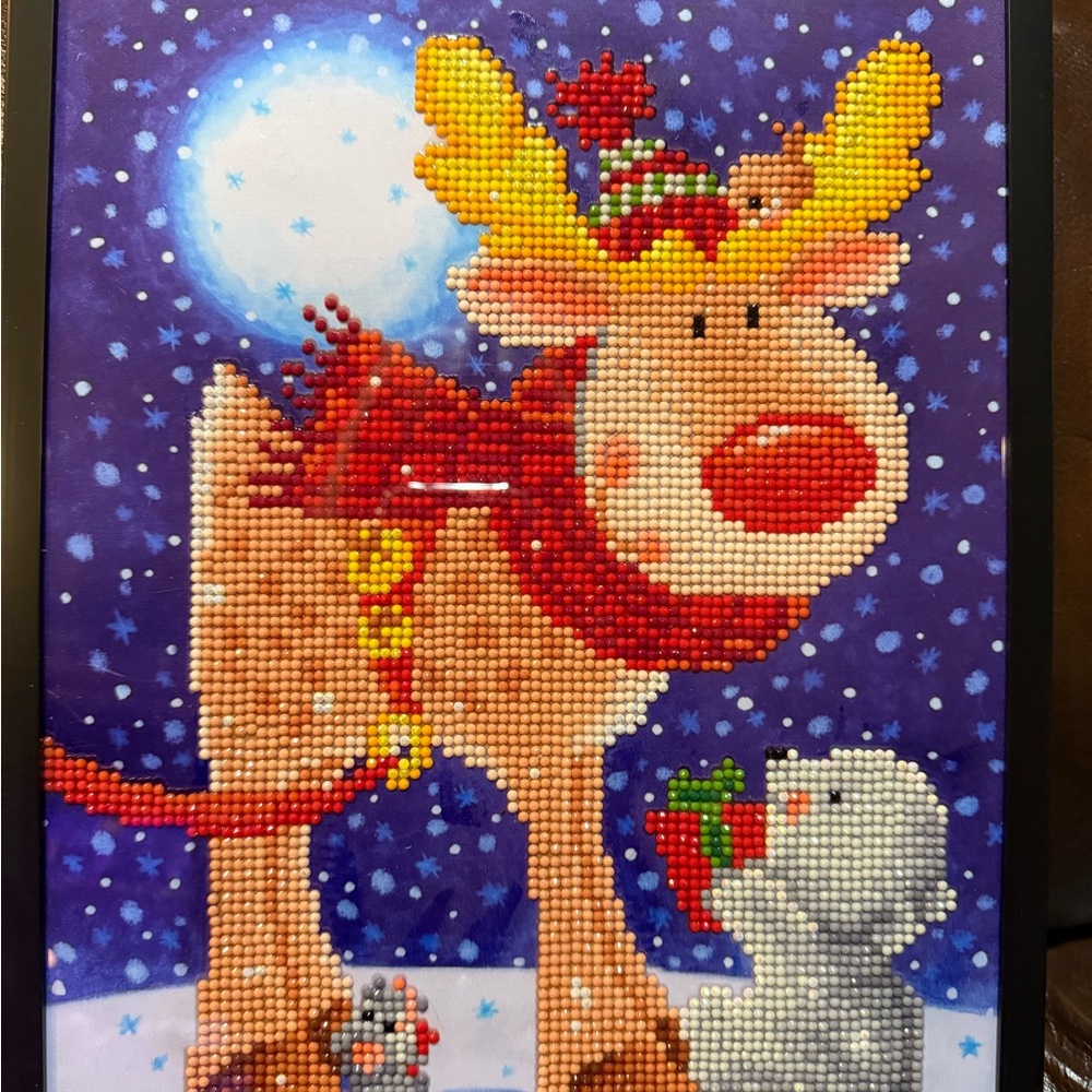 Completed and Framed Reindeer Diamond Art